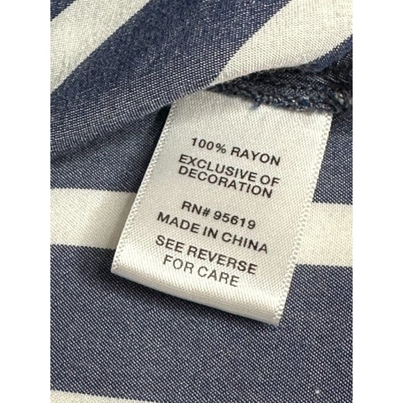 Fever Women Blue White Striped BoHo 3/4 Ruffle Sleeves Shirt Top Blouse Sz Large - Picture 12 of 15